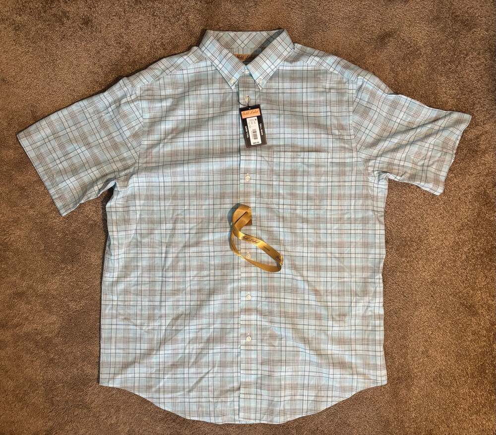 NWT Gold Label Roundtree Yorke Shirt Mens 2XT Aqua Plaid Cotton Button Down